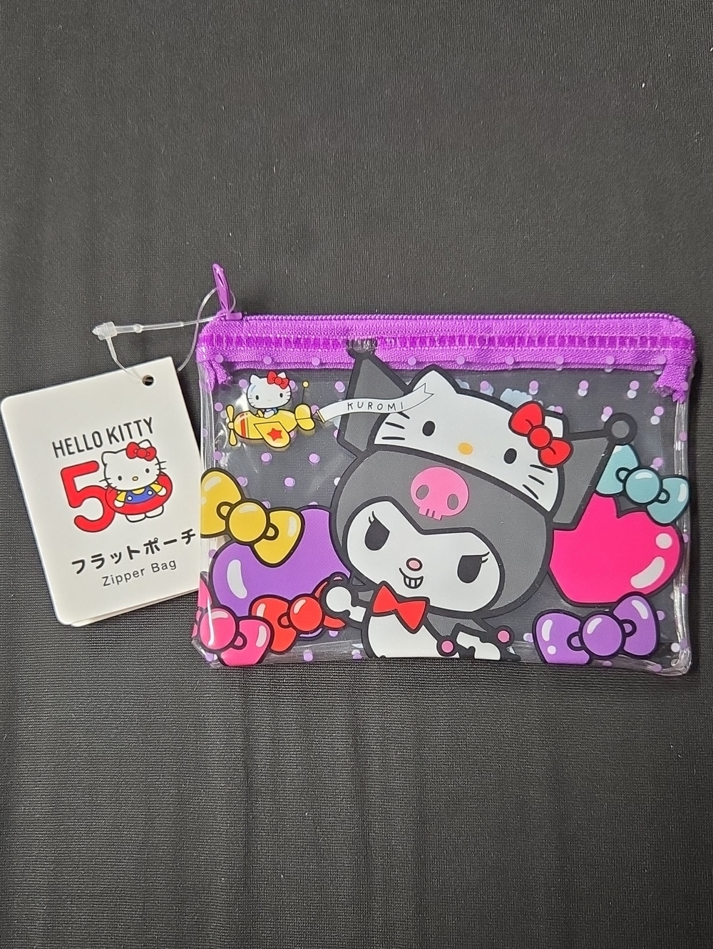 Sanrio 2023 Kuromi Clear Zipper Pouch 4.25"x3.5" NWT